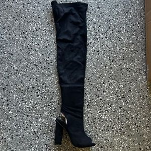 Bamboo thigh high boots open toe